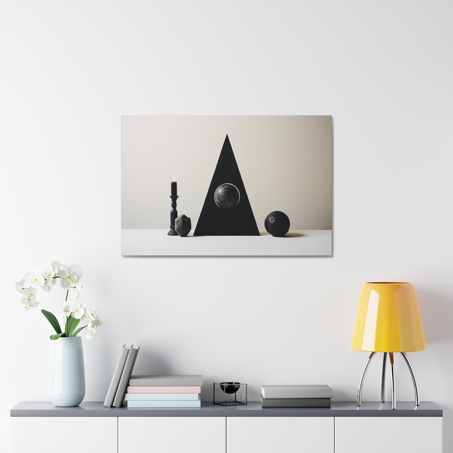 Candlestick Triangle Cricket Sports, Esoteric Art Print 'Designed by AI' on Satin Canvas