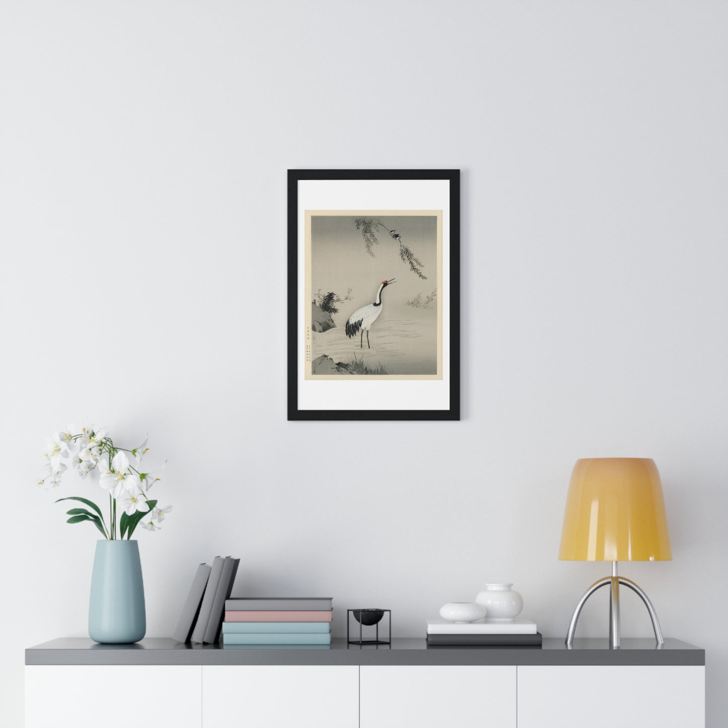 Traditional Portrait of a Beautiful Japanese Crane by Kano Motonobu (1476-1559) from the Original, Framed Print