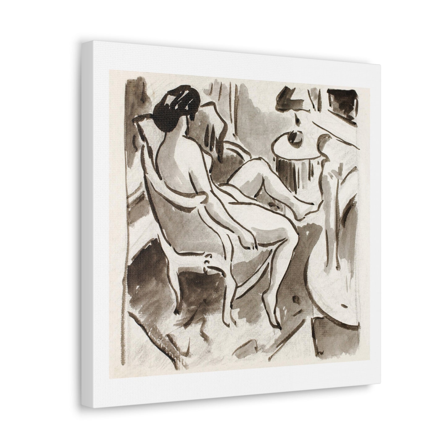 Seated Female Nude, Side View by Carl Newman, Art Print from the Original on Satin Canvas