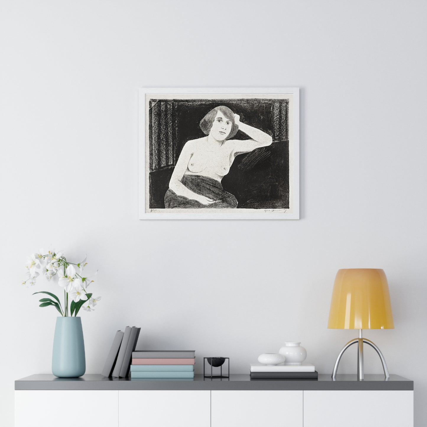 Female Nude, Seated on a Sofa, Hand to Head (1920) by Samuel Jessurun de Mesquita from the Original, Framed Art Print