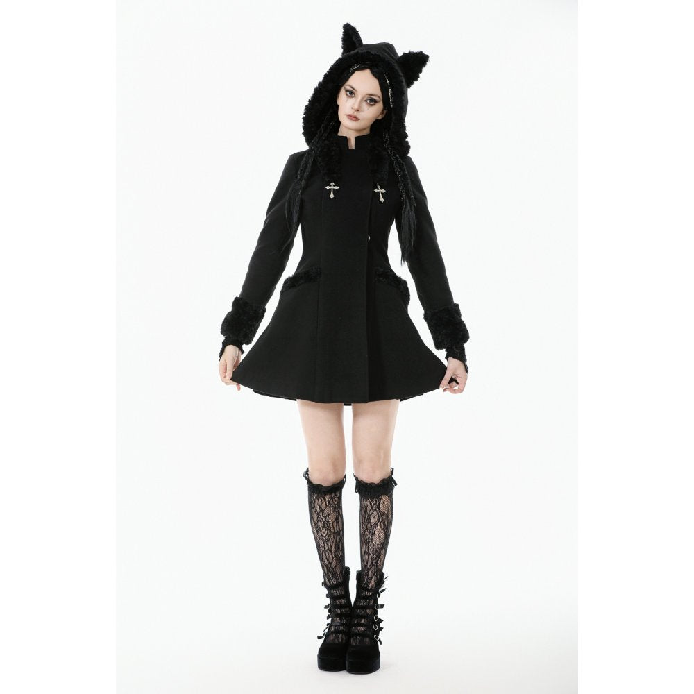 Dark in Love Cat-Ear Faux Fur-Trim Gothic Hooded Coat