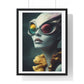 Blue Reptilian Alien, Magazine Poster Art 'Designed by AI' Framed Print