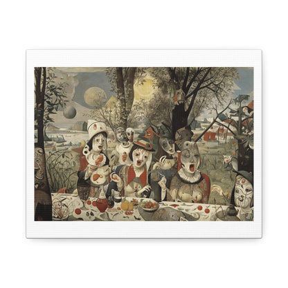 Beauties at the Festive Table, Absurdist Art Print 'Designed by AI' on Canvas