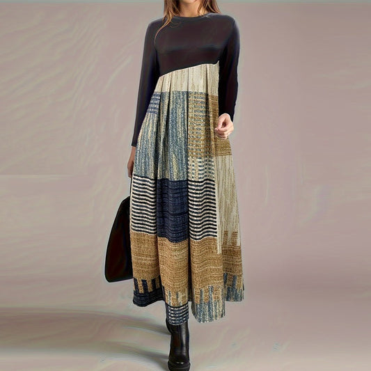 Vireous Round-Neck Long-Sleeve Dress, Spring and Autumn Collection