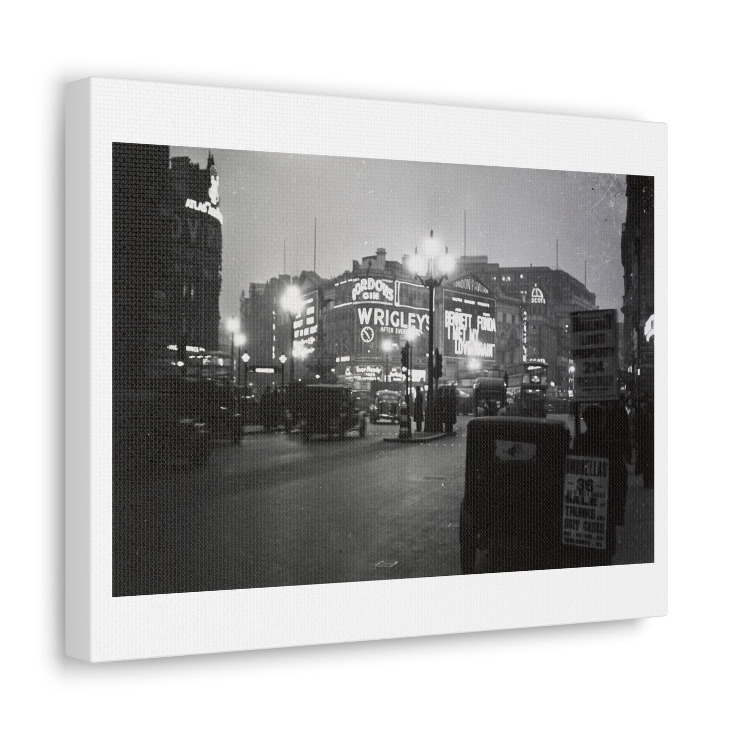 London at Night (circa 1937) Black & White Photography by Eric Lee Johnson, from the Original on Satin Canvas