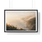 Golden Hour Coastal Mist and Cliffs, Landscape Art Framed Print