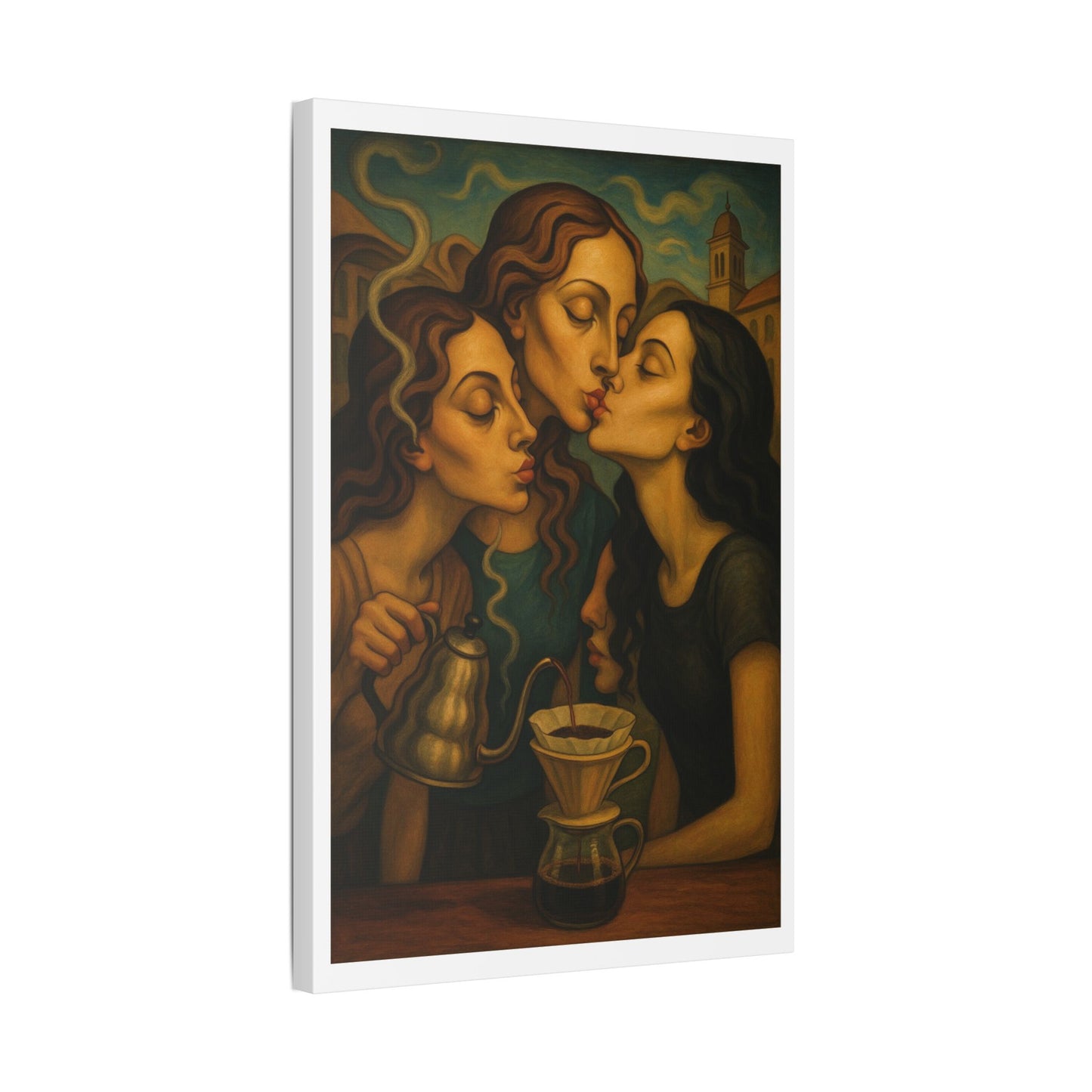 Morning Coffee 'Designed by AI' Satin Canvas Art Print