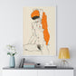 Standing Nude with Orange Drapery (1914) Line Art by Egon Schiele from the Original, Framed Art Print