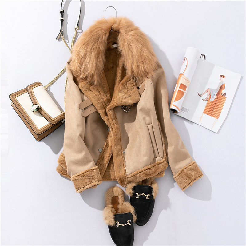 Deerskin Fur Collar Women's Faux Fur Jacket