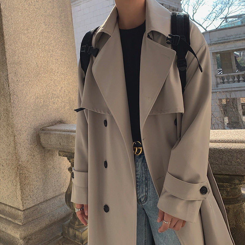 Trench Coat, Men's Mid-Length Loose Overknee British Double-Breasted Coat