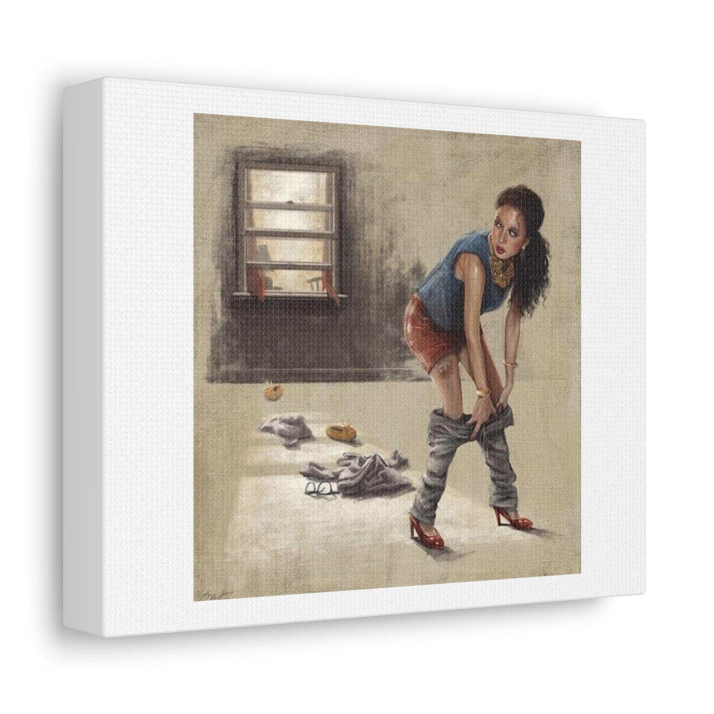 Disrobed Woman Pencil Sketch Art Print on Satin Canvas