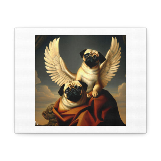 Renaissance Painting of Pugs With Wings 'Designed by AI' Art Print on Canvas