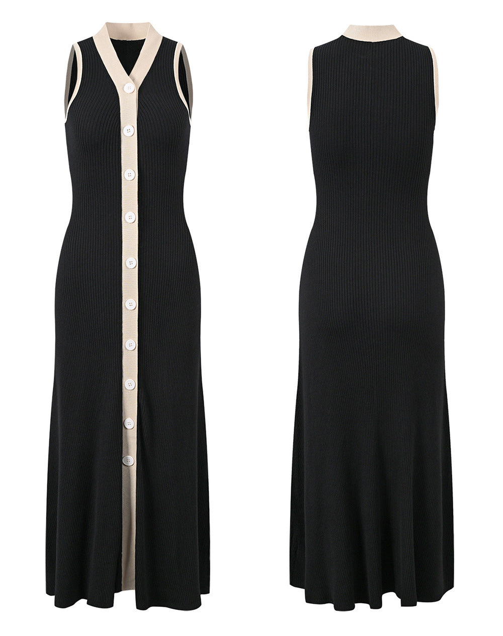 Vireous French-Style Elegant Sleeveless Long Knitted Dress