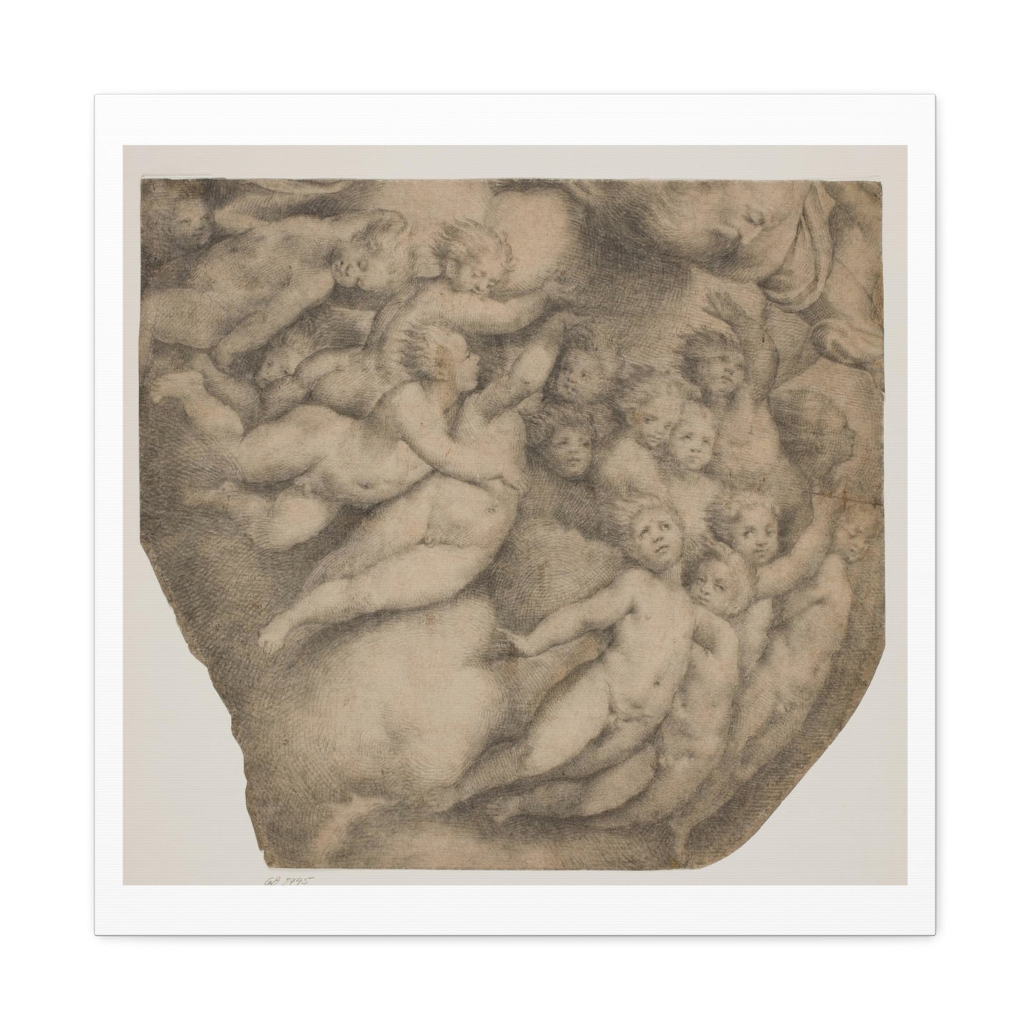 God the Father Borne by Angels in Clouds, after the Cupola at Cortemaggiore, by Giovanni Antonio Da Pordenone, Art Print from the Original on Canvas