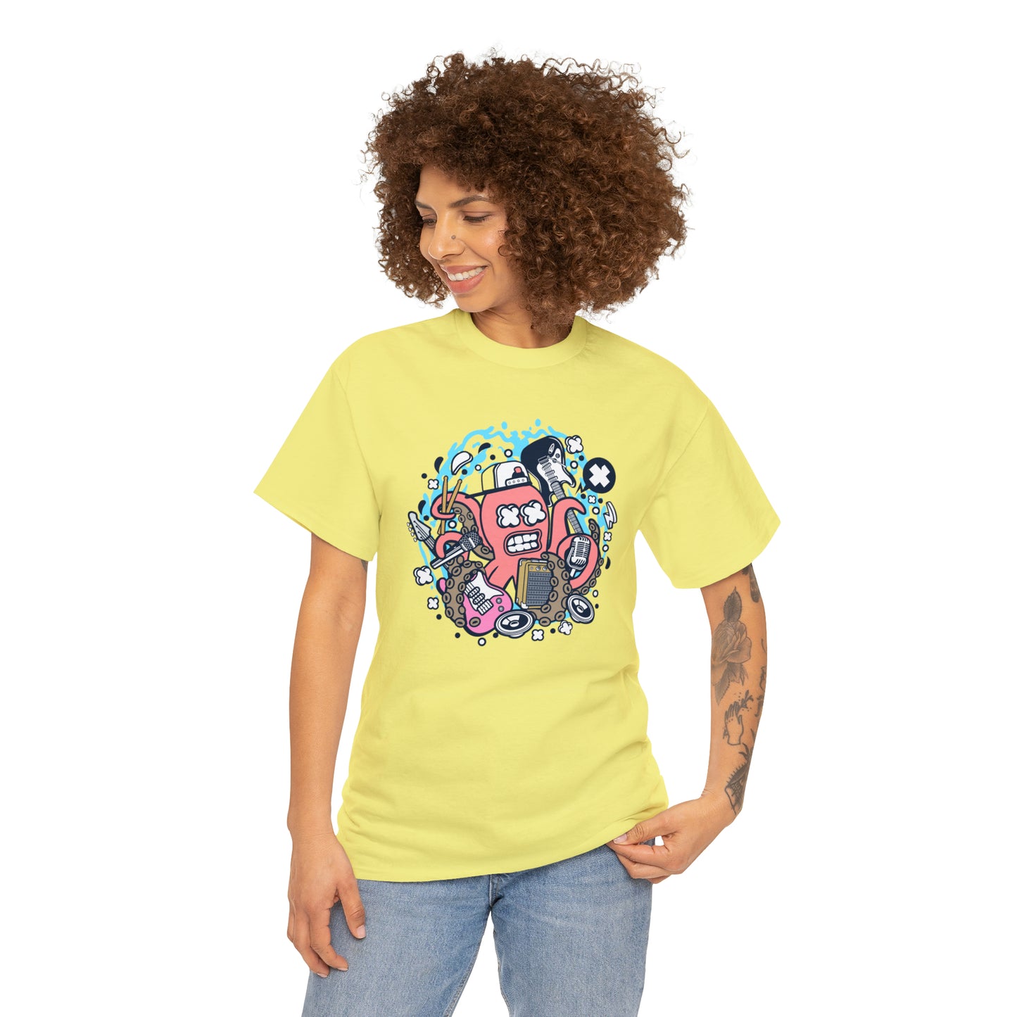 Rock Octopus Musician Cartoon T-Shirt