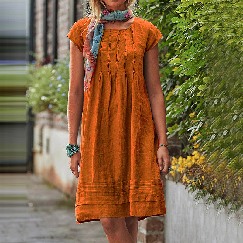 Vireous U-Neck Short Sleeve Minimalist Dress, Multi Colours