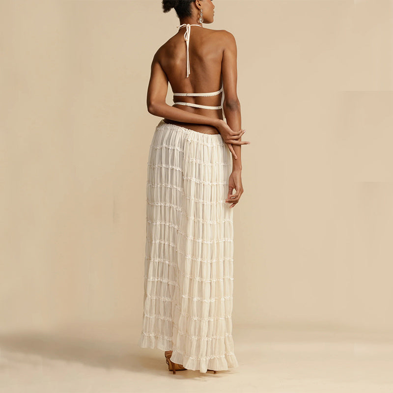 Vireous Two-Piece Ruffled Women's Summer Halter Dress