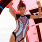 Brazilian Print Swimwear, Round Neck Backless Swimsuit