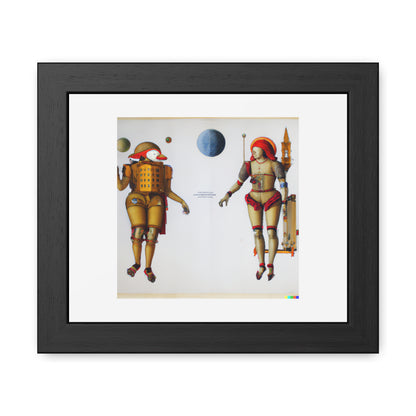 Mars and Venus as Robots in the Style Of Botticelli 'Designed by AI' Wooden Framed Print