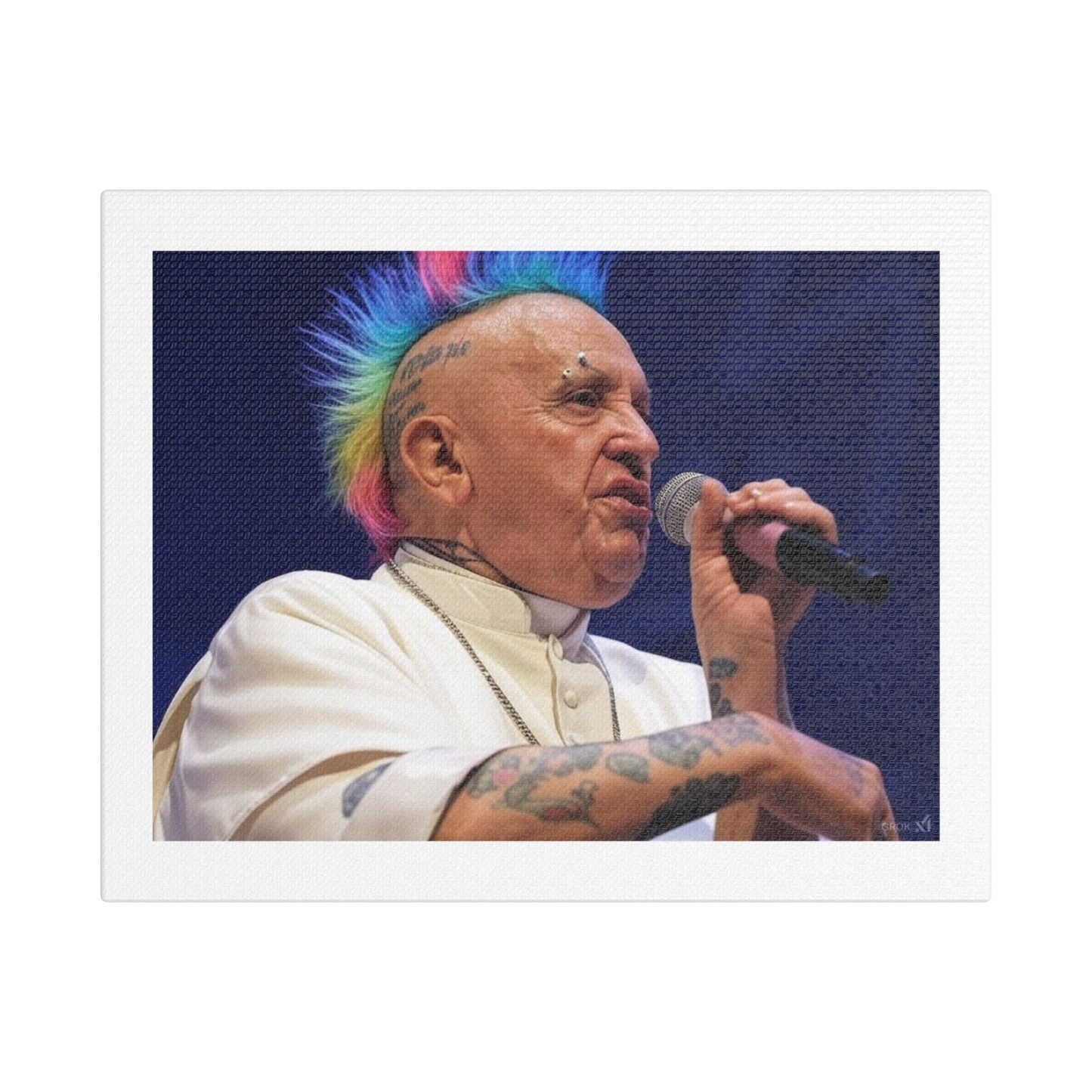 Pope Francis Rocking the World, Photographic Art Print 'Designed by AI', on Satin Canvas