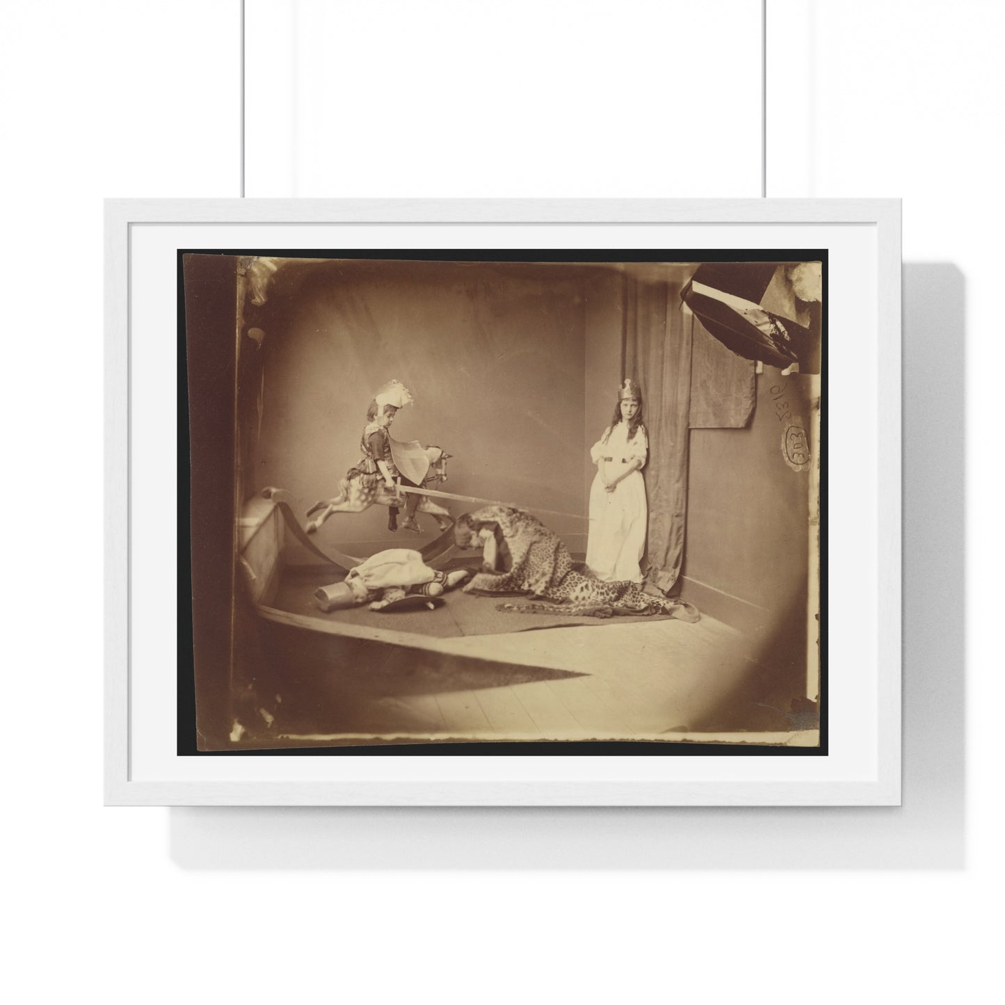 Vintage Photography, Saint George and the Dragon (1875) by Lewis Carroll , from the Original, Framed Print