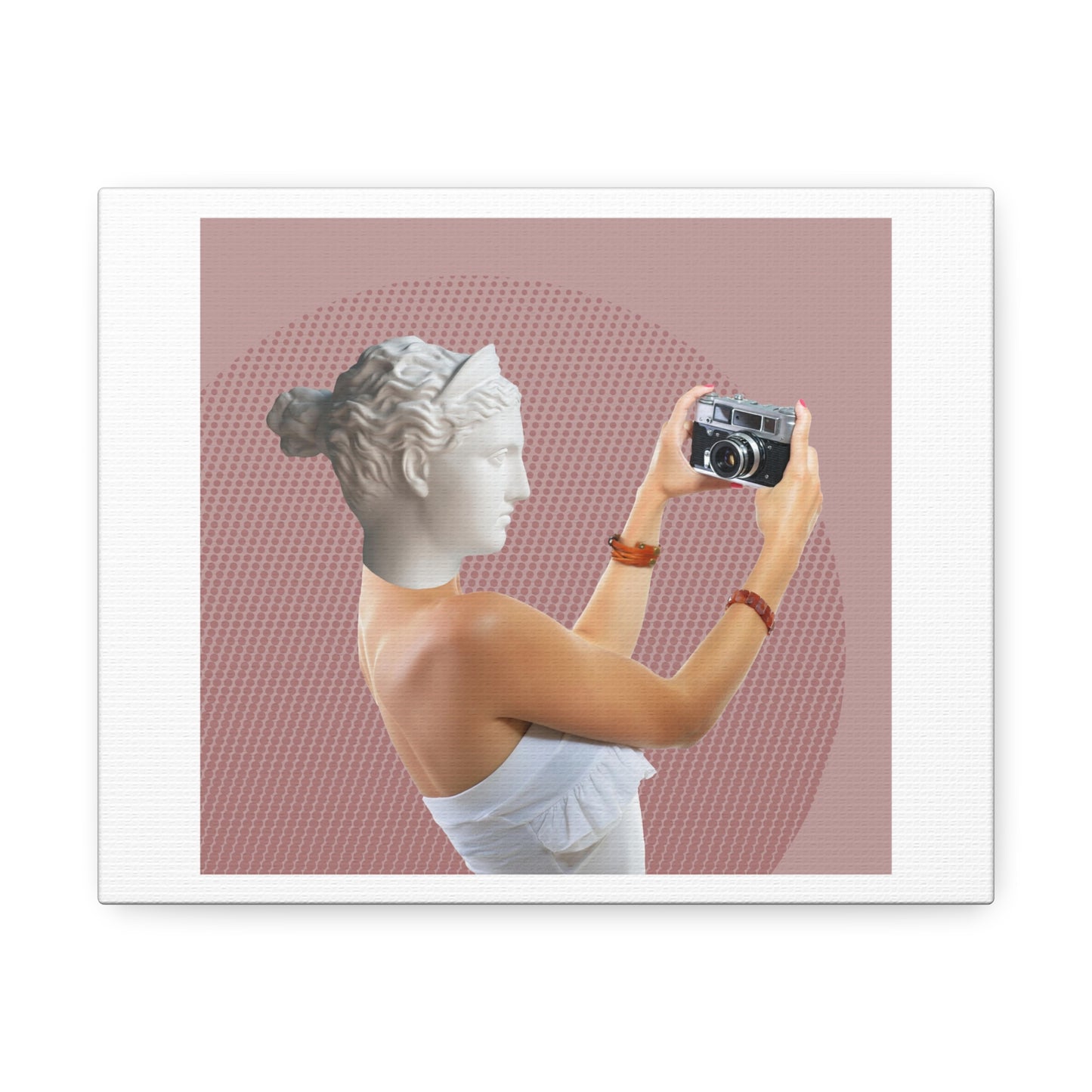 Human Statue Selfie, Graphic Art Print on Satin Canvas