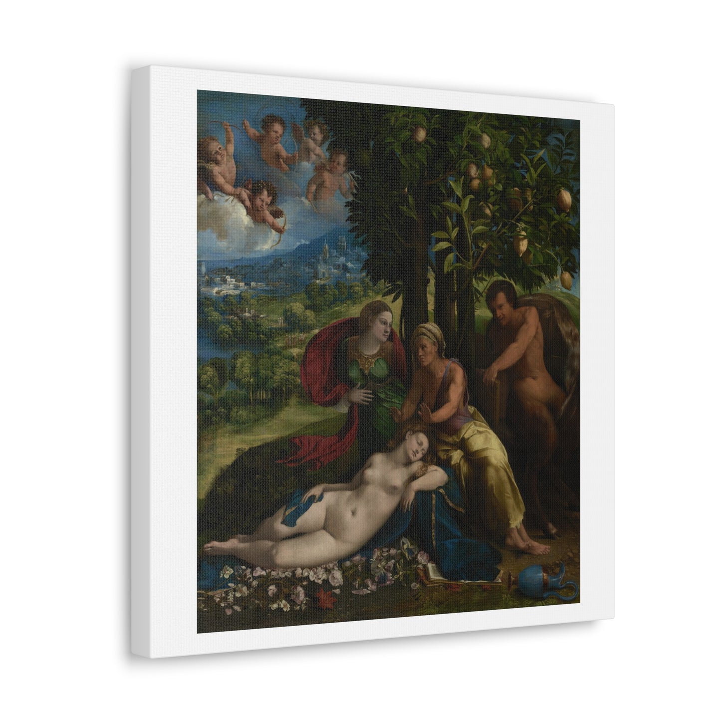 Mythological Scene (1524) by Dosso Dossi (Giovanni di Niccolò de Lutero) from the Original, Print on Canvas