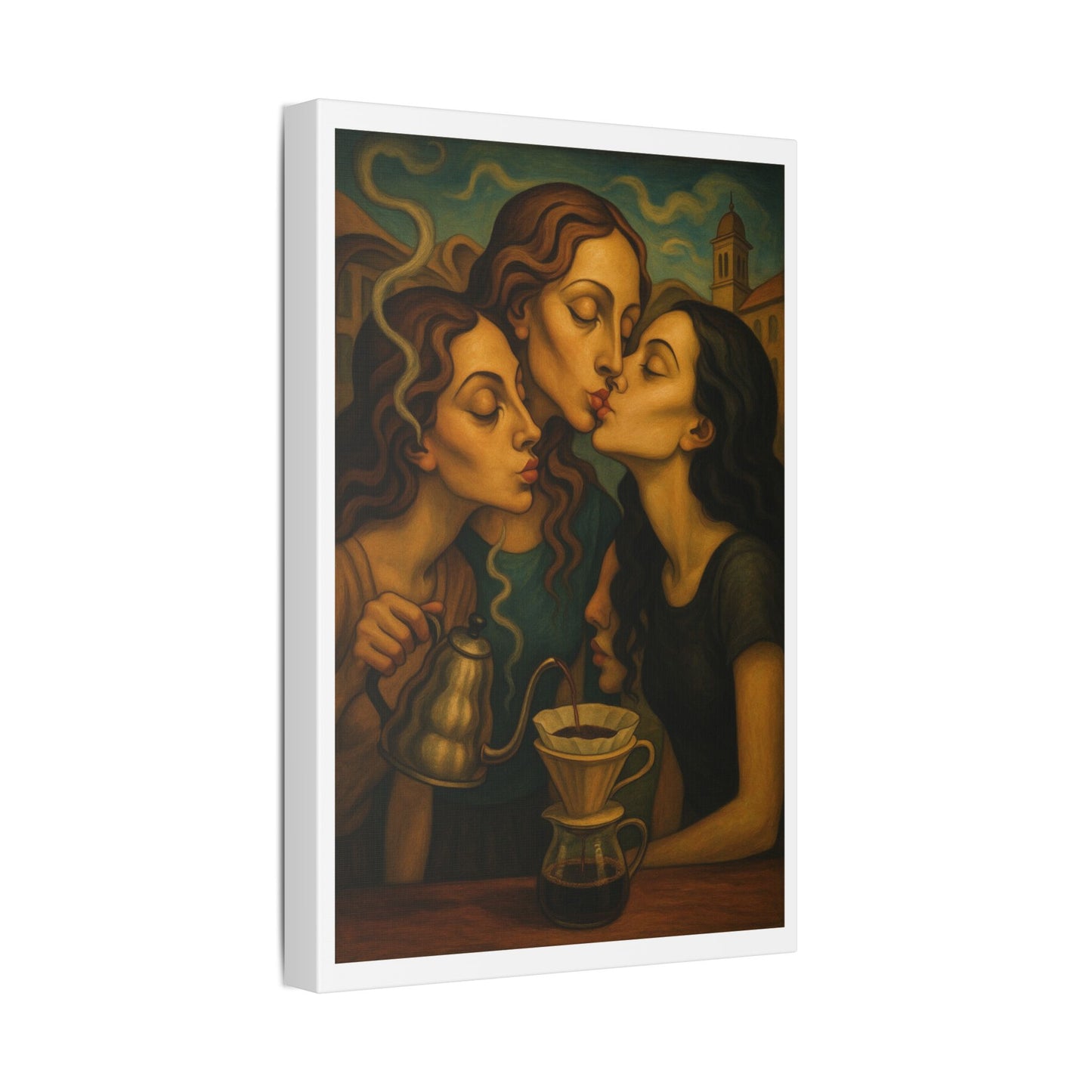 Morning Coffee 'Designed by AI' Satin Canvas Art Print