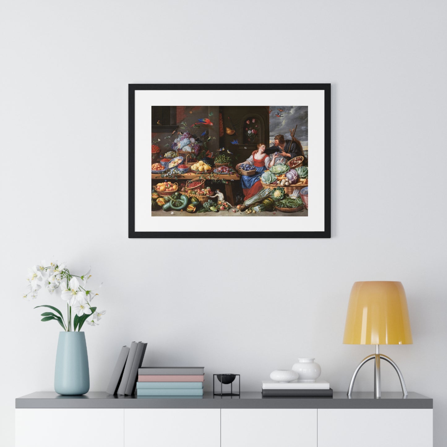 Fruit and Vegetable Market with a Young Fruit Seller (1650–1660) by Jan van Kessel, from the Original, Framed Print