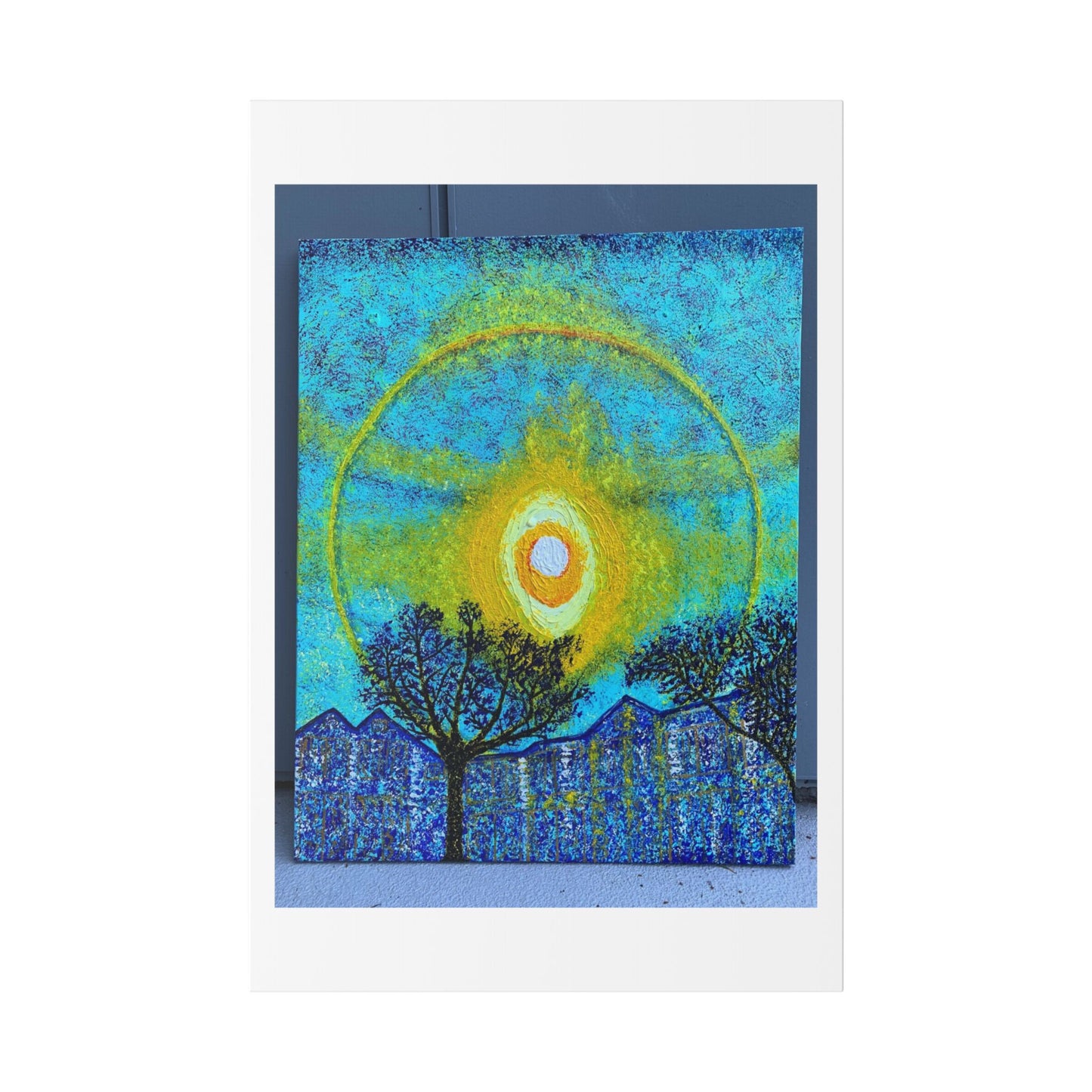 A Smile in the Solar Halo, Acrylic on Canvas 'Designed by AI' Satin Canvas Print