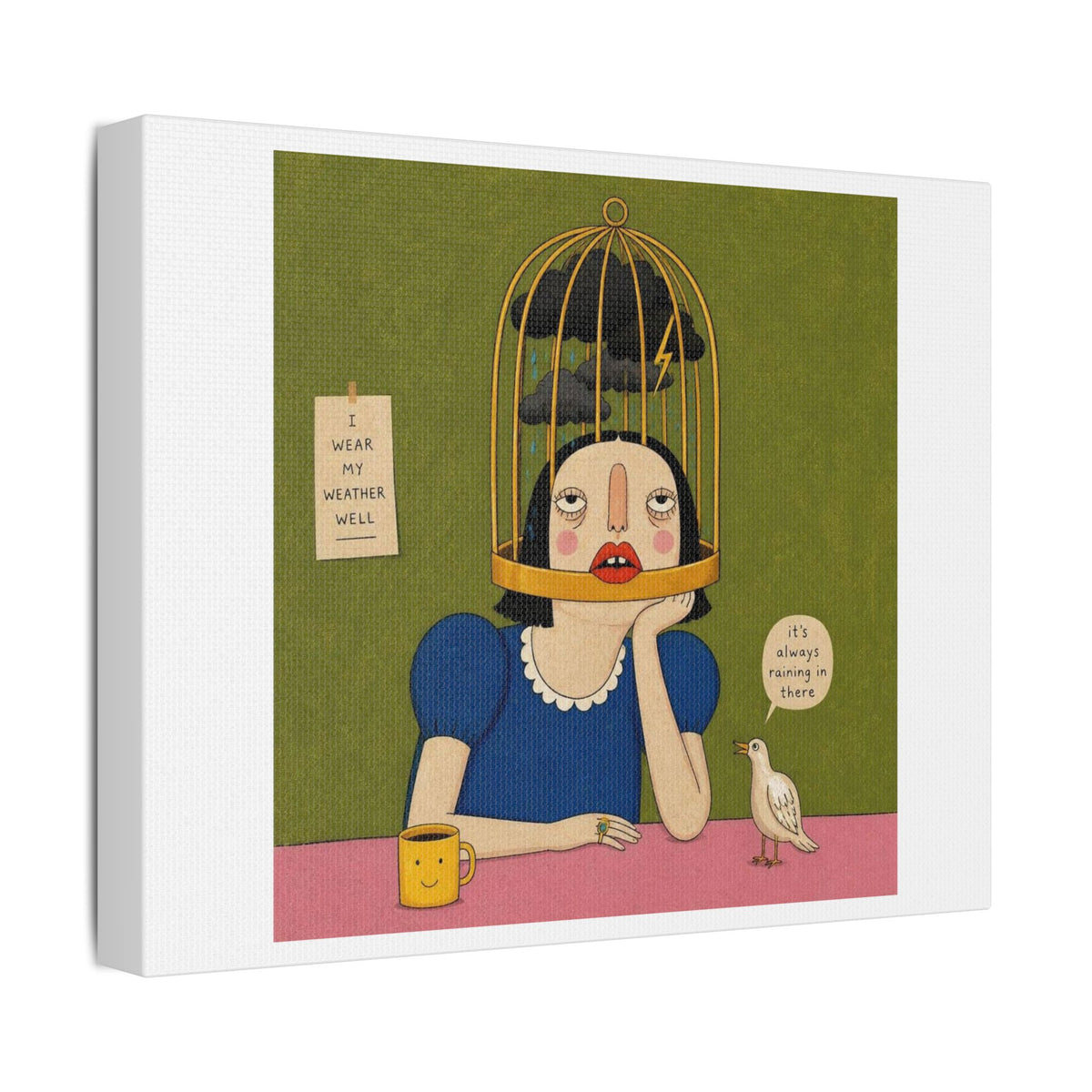 It's Always Raining in There, Cartoon Art Print on Canvas