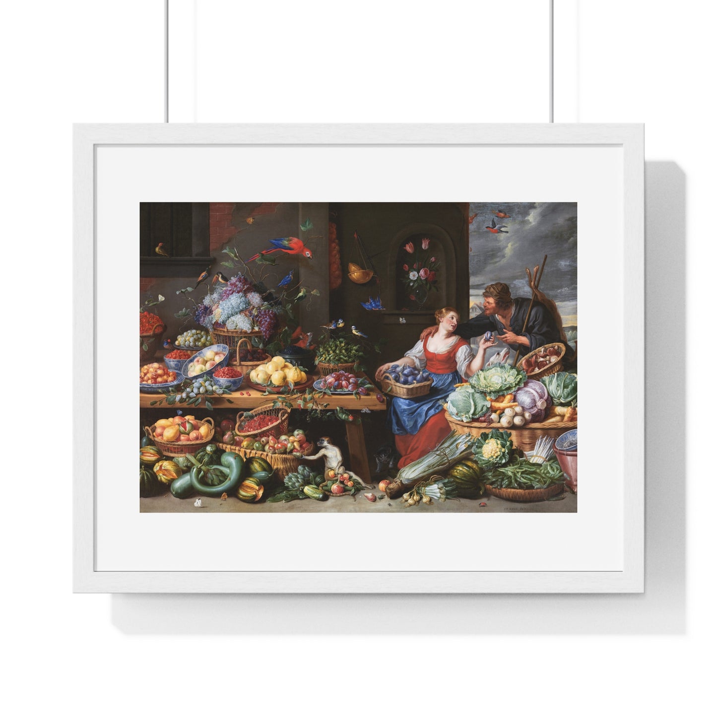 Fruit and Vegetable Market with a Young Fruit Seller (1650–1660) by Jan van Kessel, from the Original, Framed Print
