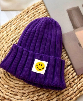 Baby Toddler Ribbed Knit Smile Face Beanie 'LOVE SMILE'