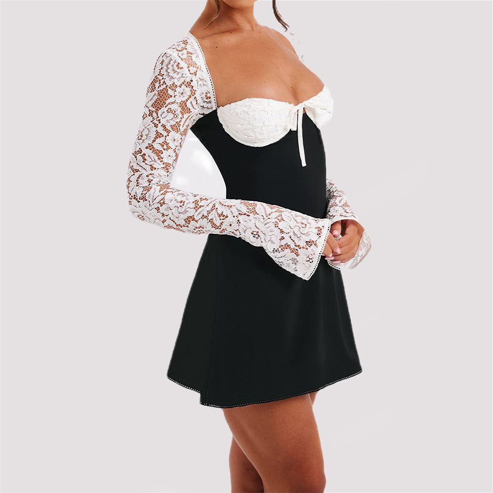 Fashion Corset Dress, Lace Long-Sleeve Cocktail Dress