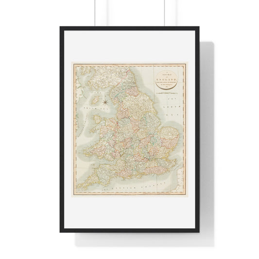 Antique Map: A New Map of England (1811) by John Cary from the Original, Framed Art Print