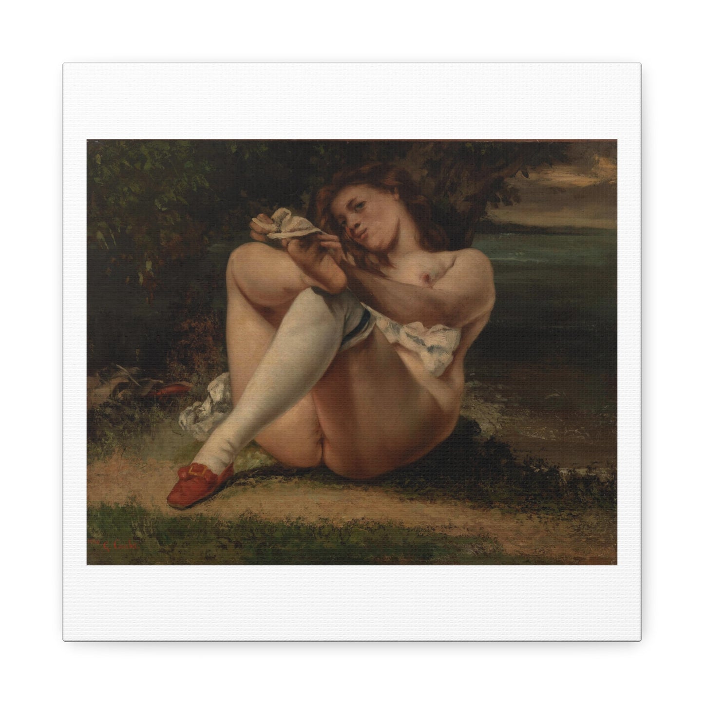 Woman with White Stockings 'La Femme aux Bas Blancs' (1861) by Gustave Courbet, Art Print from the Original on Satin Canvas