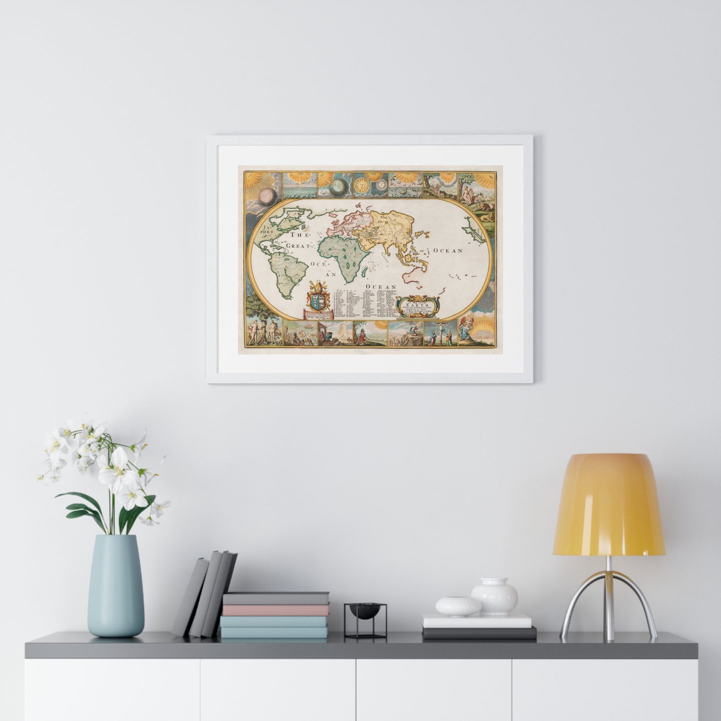 Map of all the Earth after the Flood (1671) by Joseph Moxon, from the Original, Framed Art Print