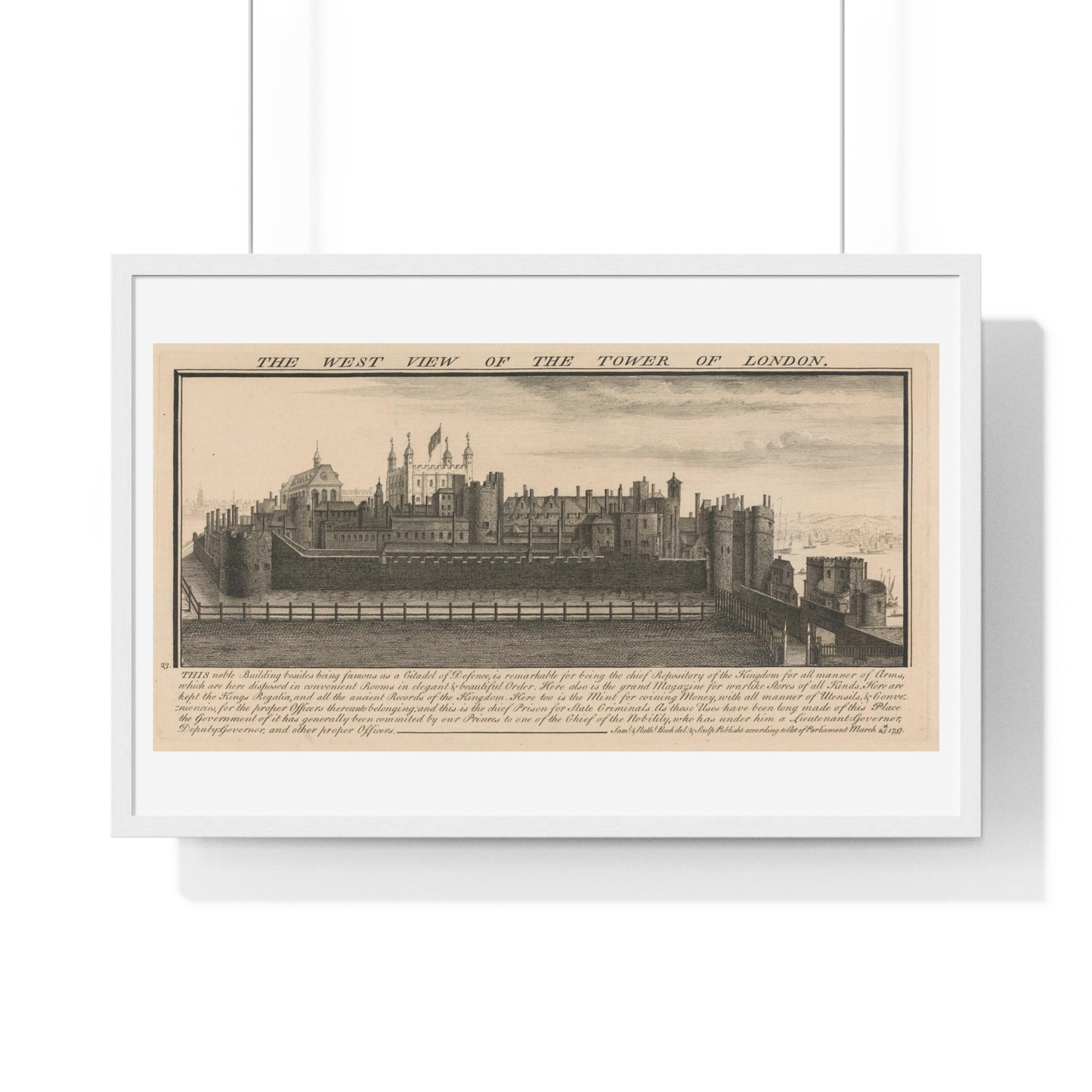 The West View of the Tower of London (1737) by Samuel and Nathaniel Buck, from the Original, Framed Art Print