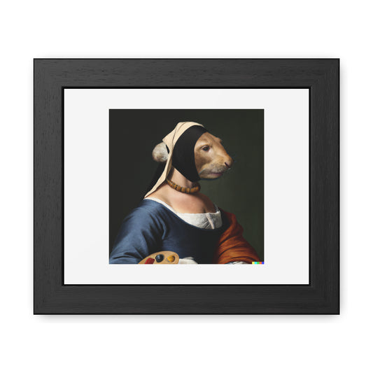 Sea Otter With Pearl Earring In The Style Of Johannes Vermeer 'Designed by AI' Wooden Framed Print