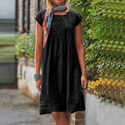 Vireous U-Neck Short Sleeve Minimalist Dress, Multi Colours