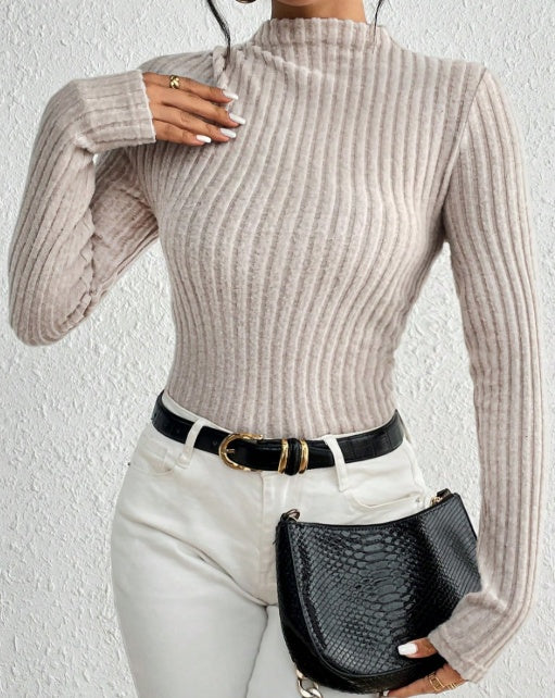 Vireous Women's Ribbed Mock Neck Knit Jumpsuit