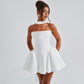 Vireous Tube Top Bandeau Mini Dress with Back Zipper, Party Dress
