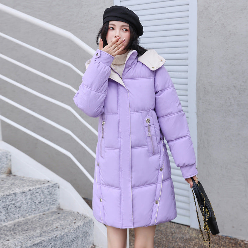 Loose Down Cotton-Padded Women's Coat Mid-Length, Candy Colours