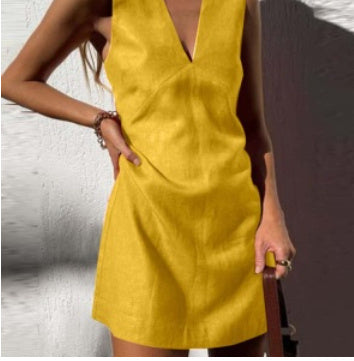 Vireous Summer Classic Cotton and Linen Sleeveless Mini Dress, Multi Colours