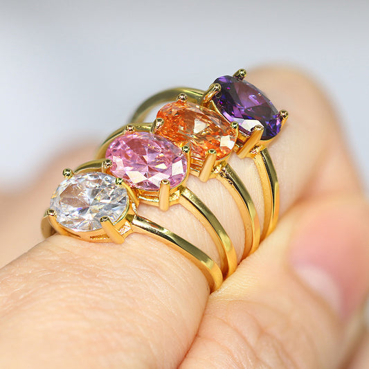 Women's Engagement Ring, Traditional Four-Claw Zirconia Gold Plated