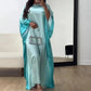 Graduated Colour Silk Satin Evening Gown, Long Sleeve Lightweight Maxi Dress