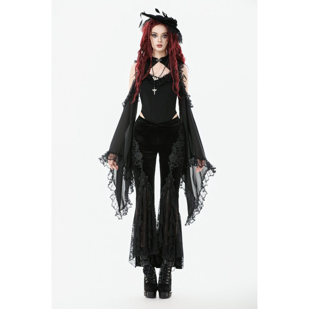 Dark in Love Erzebeth Velvet Lace Flare Trousers in Black