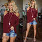 Vireous Long Sleeve Crossover Off-Shoulder Women's Summer Top
