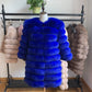 Avant Garde Ribbed Round-Neck Luxury Real Fox Fur Coat
