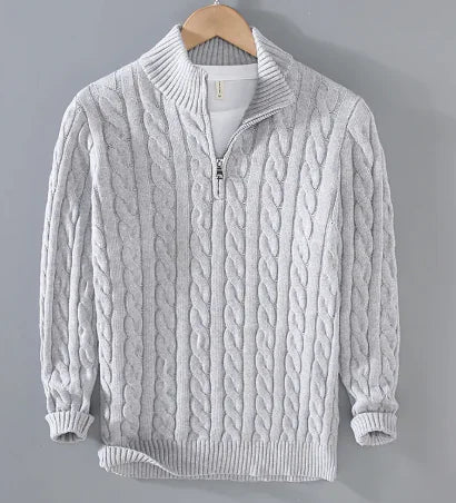 Vireous Classic Cable Knit Zip-Up Men’s Sweater